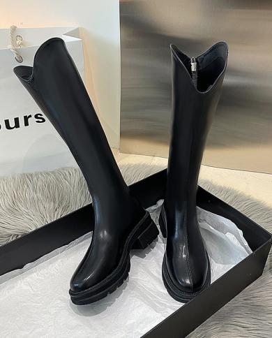 Womens Knee High Boots Shoes  Warm Fashion Luxury Ladies Long Boot Zip Female Platform Woman 2022 New