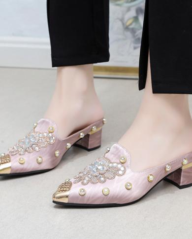 Women Flat Designer Shoes Backless Ladies Foxy Crystal Slides Pointed Toe Mess Hollow Loafers Slip On Shoes For Women 20