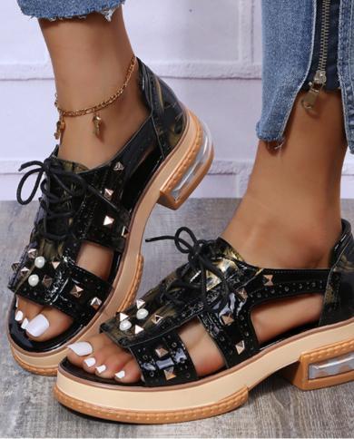 Women Sandals Fashion Flat Sandals Zapatos De Mujer Pu Leather Fish Mouth Thick Heel Side Zipper Solid Casual Women Shoe
