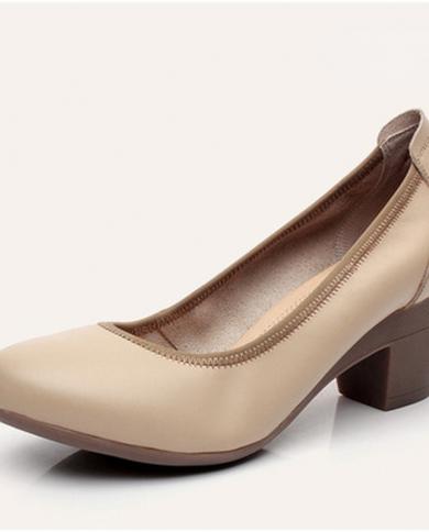 Super Soft  Flexible Pumps Shoes Women Ol Pumps Spring Mid Heels Offical Comfortable Shoes Size 34 43