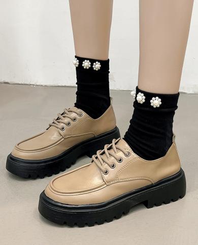 Zapatos de plataforma para mujer, zapatos pequeños de cuero, zapatos de estilo británico Retro de otoño, zapatos de tacón grueso