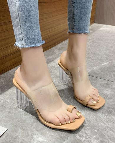 Nuevas sandalias de mujer Pvc Jelly Crystal Heel transparente para mujer, tacones altos transparentes, sandalias de verano, zapa