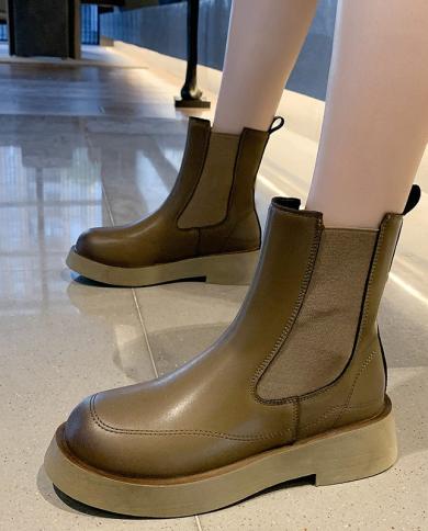 2022, botines transpirables para mujer, estilo británico, botas desnudas para niñas, zapatos de invierno con punta redonda, bota
