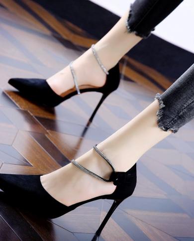 Sandals 2022 Summer New  Style Pointed Satin Stiletto High Heels Rhinestone Pink Wedding Shoes Women