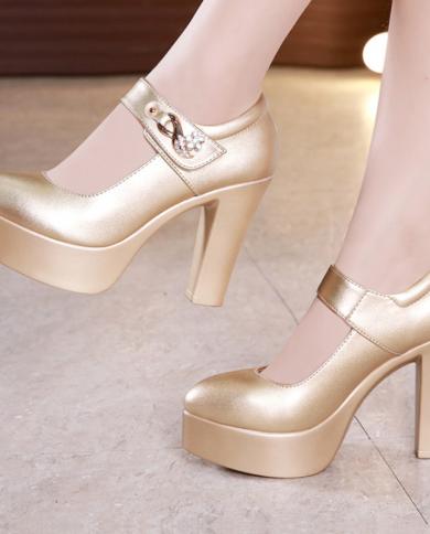 Block Heels Gold Silver Wedding Shoes Women Pumps 2022 Rhinestone 10cm High Heel Shoes Ladies Party Dress Shoe 33 41 42 