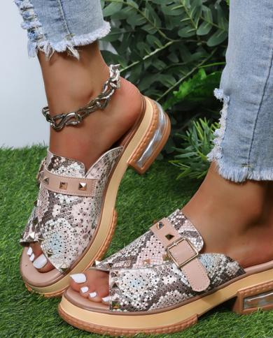 Women Rivet Pu Bling Slippers Female Summer Wedges Platform Fashion Slides Ladies Casual Outside Shoes Plus Size 43