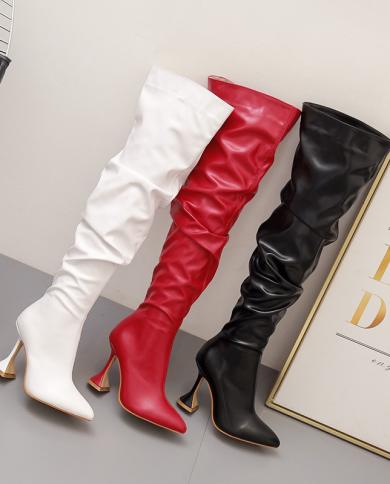 Womens Shoes Women Thin Heel Over The Knee Boots Female Zip  Black Long Boots Ladies Pointed Toe Party Boots Tacones Mu