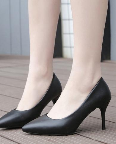 New Comfortable Genuine Leather Women Black White Wedding Shoes Bride Low Med Thin High Heels Office Work Pumps For Woma