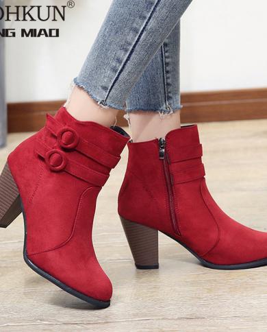 Red Boots Women  Ankle Boots For Women High Heel Autumn Shoes Women Fashion Zipper Boots Size 43 Botas Mujer  Womens Bo