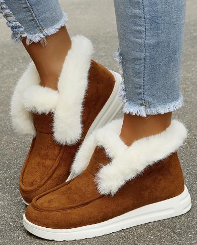 Ladies Ankle Boots Women Winter Warm Plush Fur Snow Boots Suede Leather Shoes Ladies Slip On Comfortable Female Footwear