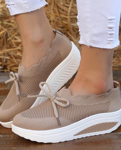 2022 New Butterfly Knot Mesh Breathable Casual Swing Wedges Women Shoes Height Increasing Platform Sneakers Casual Shoes