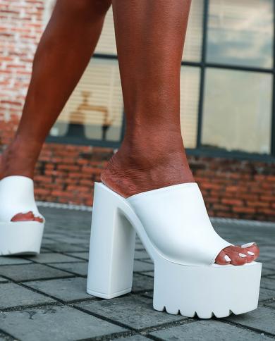 White Heels 14cm High Heels Platform Shoes Women Sandals Summer  Female Shoes Casual Platform Slippers Gladiator Heels